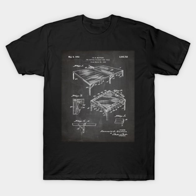 Table Tennis Patent - Tennis Art - Black Chalkboard T-Shirt by patentpress